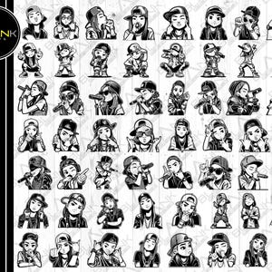 cute girl rapper bundle svg png jpeg eps dxf bundle silhouette cricut commercial use rapper clipart girl singing cool girl rapper microphone