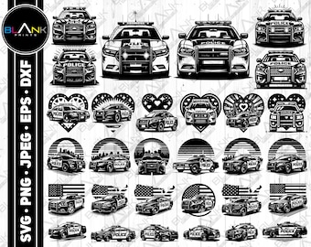 Police Car Vector Bundle (svg, png, jpg, eps, dxf) (Digital Download)