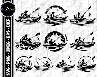 Kayak Fishing SVG Bundle: Silhouette Clipart (Digital Download)