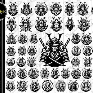 Samurai Warrior Emblem SVG Bundle: Clipart Vector Graphics (Digital Download)
