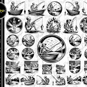skeleton fisherman svg png jpeg eps dxf bundle silhouette cricut commercial use custom skeleton fishing boat fish usa flag bundle svg