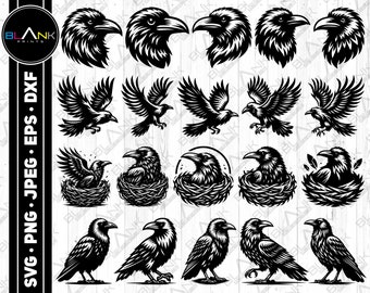 Raven Vector Bundle: Flying, Nest, Standing Bird (svg, png, jpg, eps, dxf)