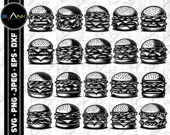 hamburger bundle svg png jpeg eps dxf bundle silhouette cricut commercial use burger custom food fast food bundle