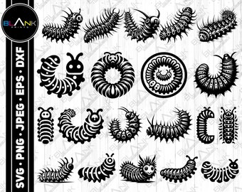 Caterpillar Clipart Bundle, Silhouette (svg, png, jpg, eps, dxf) (Digital Download)