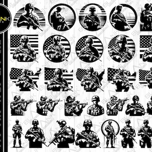 Soldaat SVG-bundel: Amerikaanse militaire afbeeldingen (digitale download)