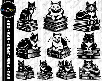 Cat on Books SVG Bundle: Shirt Design, Animal Lover (Digital Download)