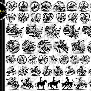 rodeo bundle svg png jpeg eps dxf bundle silhouette cricut commercial use custom rodeo bull horse riding silhouette svg bundle