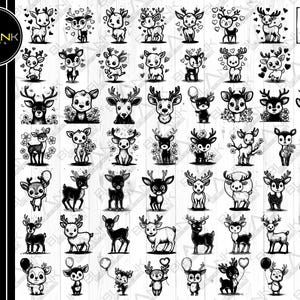 cute deer bundle svg png jpeg eps dxf bundle silhouette cricut commercial use deer with hearts deer with flowers deer with balloon cliparts