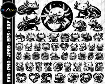 Axolotl Vector Bundle: Ramen, Heart, Flower (svg, png, jpg, eps, dxf)