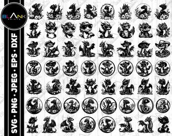 Cute Dragon Bundle Svg Png Jpeg Eps Dxf Bundle Silhouette Clipart ...