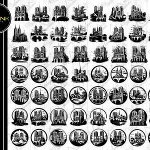 notre dame bundle svg png jpeg eps dxf bundle silhouette cricut clipart commercial use custom notre dame paris france tourist destination