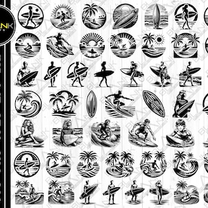 surfing bundle svg png jpeg eps dxf bundle silhouette cricut commercial use surfing board beach summer swimming surfing lover surfer
