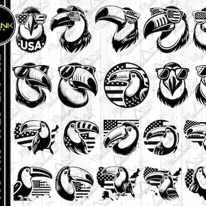 Tukane svg bündel svg png jpeg eps dxf Bündel Kontur Cricut kommerzielle Nutzung benutzerdefinierte tukan vogelkopf usa sonnenbrille usa Karte Tier svg