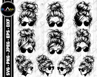messy bun bundle svg png jpeg eps dxf bundle silhouette clipart cricut vector commercial use custom messy girl woman wife mother bundle svg
