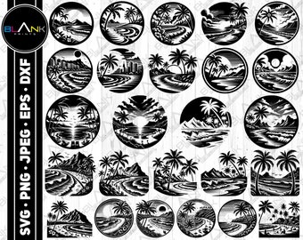 hawaii beach scenery bundle svg png jpeg eps dxf bundle silhouette cricut commercial use custom hawaii scene vacation island bundle