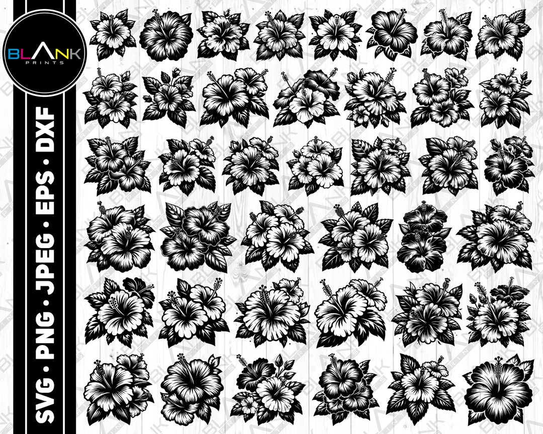 Hibiscus Bundle Svg Png Jpeg Eps Dxf Bundle Silhouette Cricut ...
