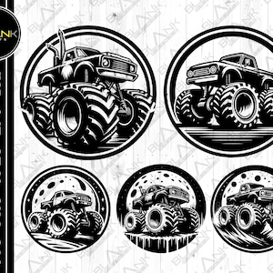 monster truck bundle svg png jpeg eps dxf engrave silhouette clipart cricut laser vector commercial use custom monster truck vehicle truck