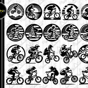 BMX vélo bundle svg png jpeg eps dxf bundle silhouette cricut usage commercial personnalisé bmx vélo bundle bmx usa flag bmx silhouette svg