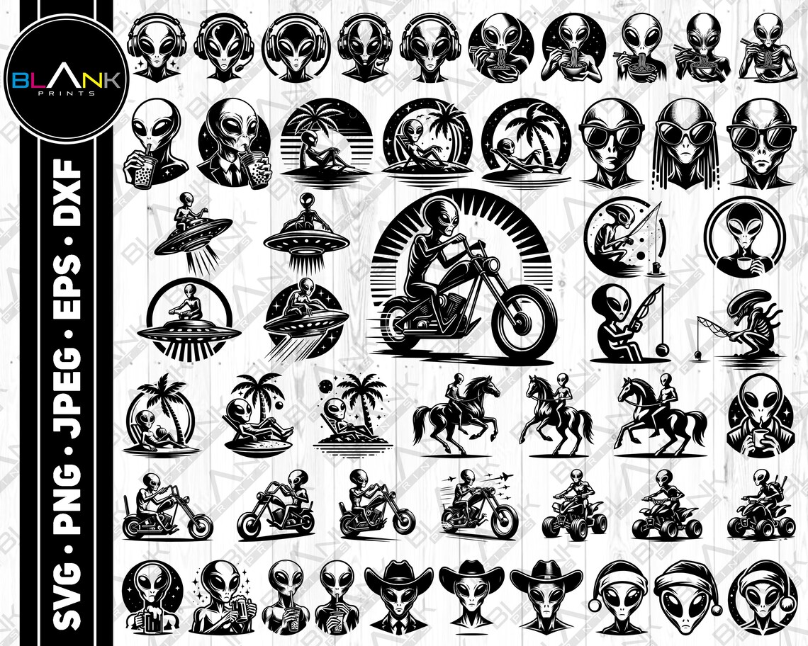 Alien Clipart Bundle SVG PNG, Cowboy, Santa, ATV (digital Download ...