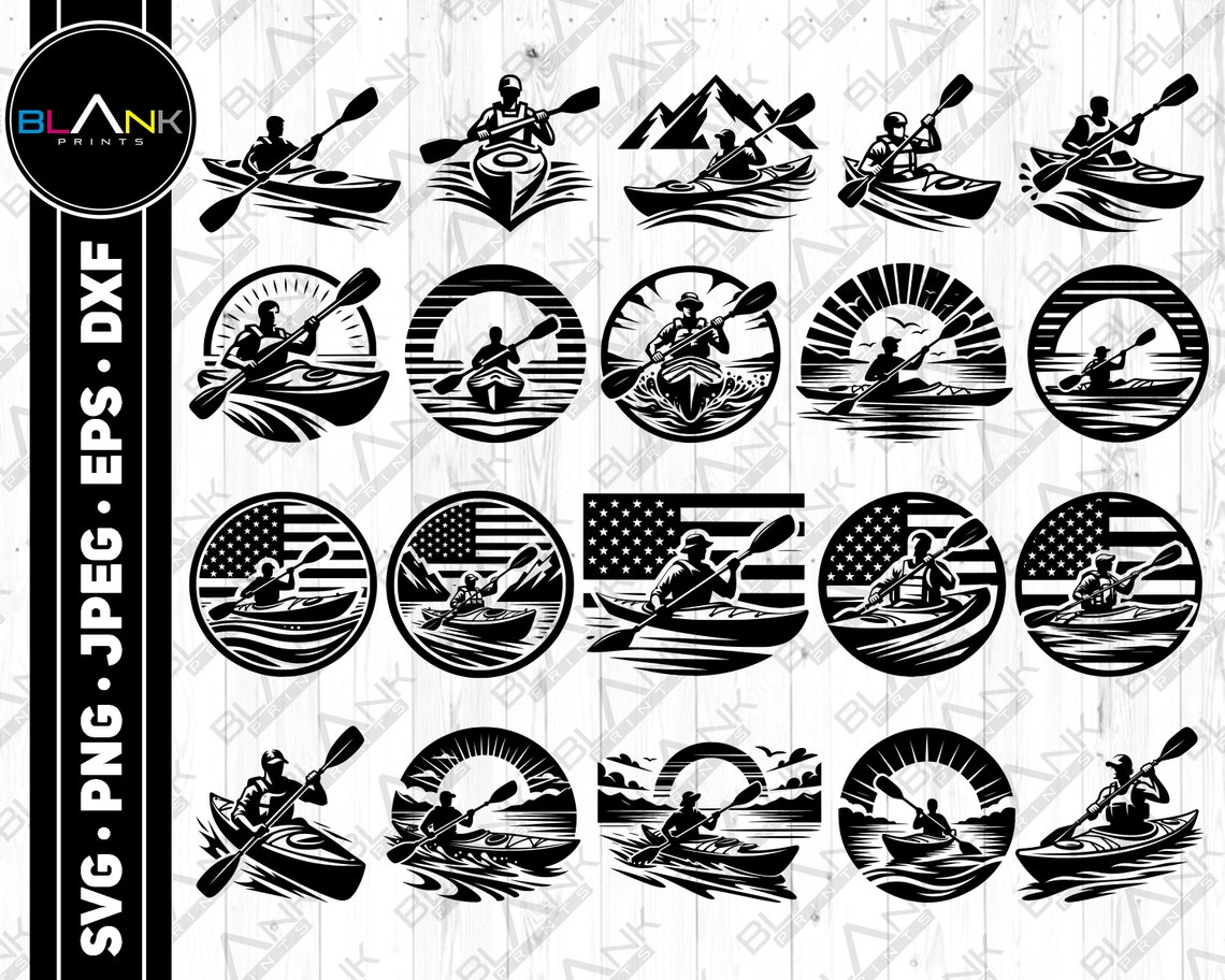 Kayak Bundle Svg Png Jpeg Eps Dxf Vector Bundle Silhouette Cricut