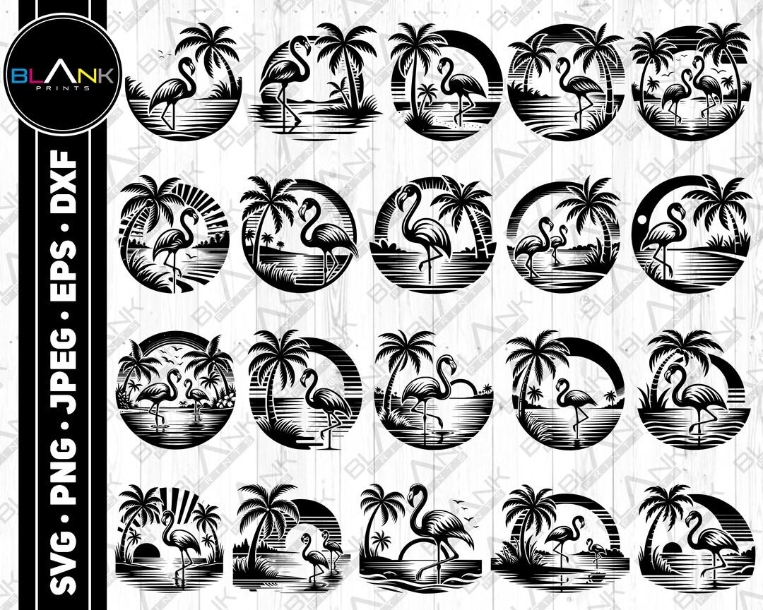 Flamingo Beach Bundle Svg Png Jpeg Eps Dxf Bundle Silhouette Clipart ...