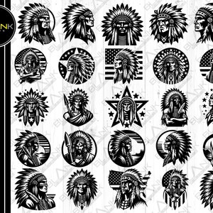 native indian warrior bundle svg png jpeg eps dxf bundle silhouette clipart cricut vector commercial use custom native indian warrior man