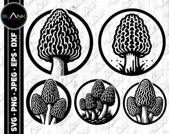 Morel Mushroom Vector Art Bundle (svg, png, jpg, eps, dxf) (Digital Download)