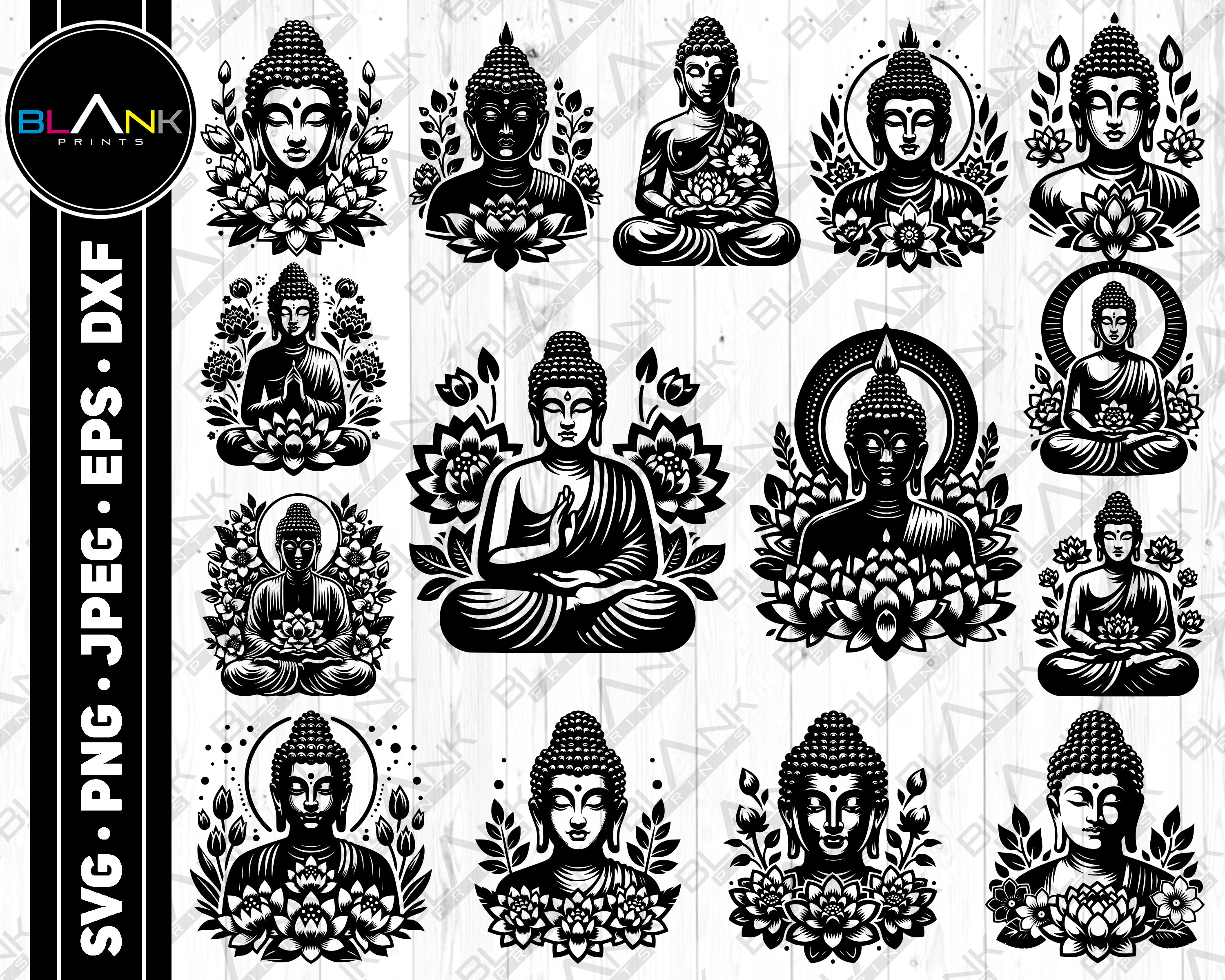 Buddha With Flowers Vector Bundle (svg, Png, Jpg, Eps, Dxf