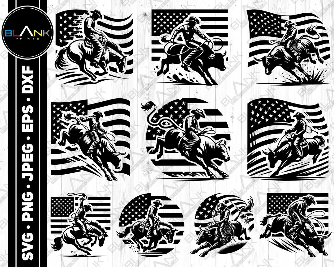 Rodeo Clipart Bundle, Cowboy Silhouette Vector (svg, Png, Jpg, Eps, Dxf ...