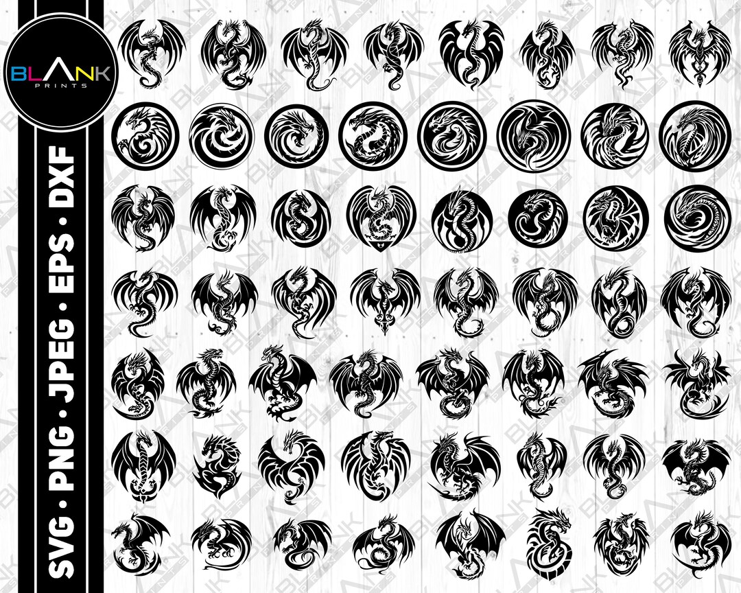 Dragon Bundle Svg Png Jpeg Eps Dxf Bundle Silhouette Clipart Cricut ...