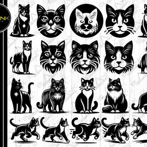 katzen bündel svg png jpeg eps dxf bündeln Scherenschnitt Cricut kommerzielle Nutzung benutzerdefinierte shirt design Katzenkopf stehend laufender Katzenliebhaber svg