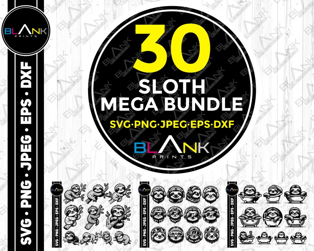 Sloth Mega Bundle Svg Png Jpg Eps Dxf Engrave Silhouette Clipart Cricut ...