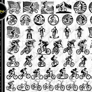 Lot de vélos bmx svg png jpeg eps dxf silhouette cricut usage commercial lot de vélos bmx vélo bmx avec drapeau des États-Unis