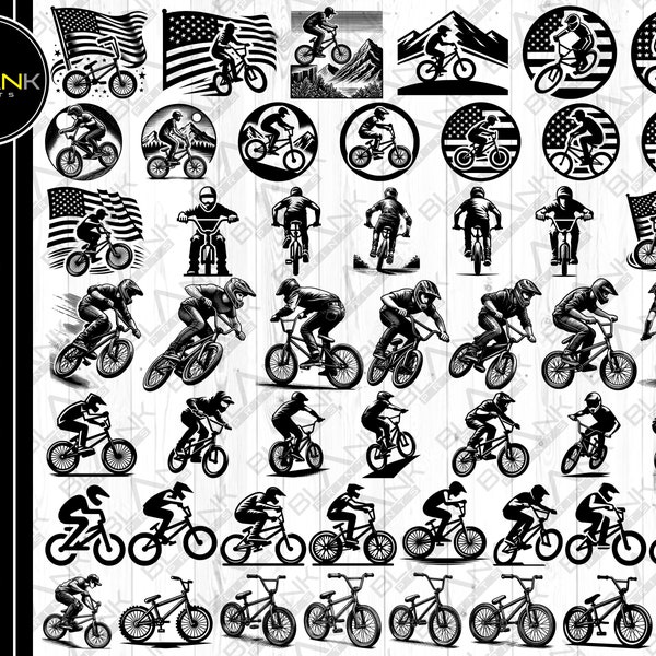 Bmx Fahrrad Bundle svg png jpeg eps dxf bündeln Silhouette Cricut kommerzielle Nutzung bmx radelnbügel bmx rad mit usa Flagge