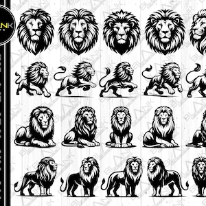 Lion Vector Bundle, Animal Head Svg Png Jpeg Eps Dxf (Digital Download)