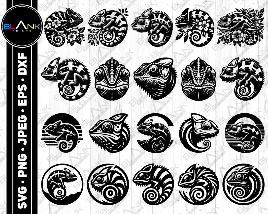 Chameleon Vector Bundle: Silhouette Clipart (svg, Png, Jpg, Eps, Dxf ...