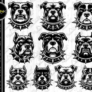 angry pitbull bundle svg png jpeg eps dxf bundle silhouette clipart cricut vector commercial use custom angry pitbull angry dog with collar