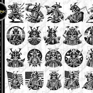 skeleton samurai bundle svg png jpeg eps dxf bundle silhouette clipart cricut vector commercial use custom skeleton samurai warrior bundle
