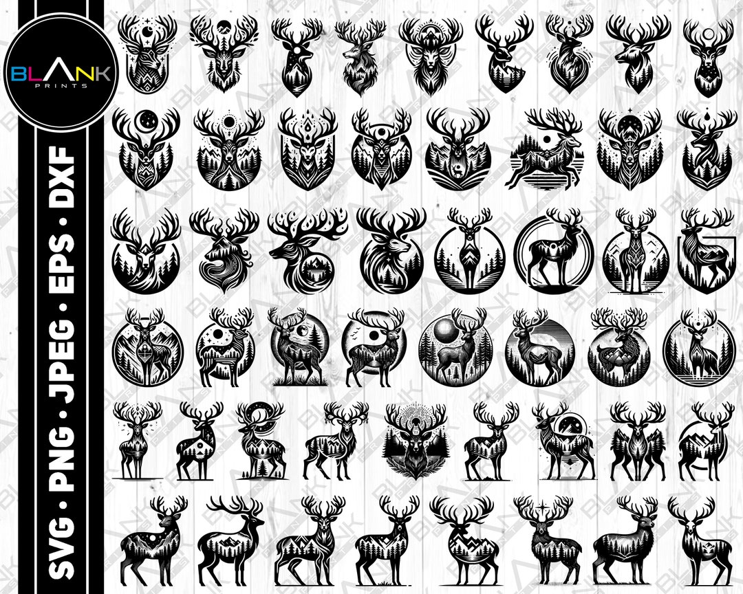 Deer Bundle Svg Png Jpeg Eps Dxf Bundle Silhouette Cricut Clipart ...