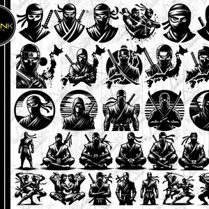 ninja bundle svg png jpeg eps dxf bundle silhouette cricut commercial use custom japanese ninja silhouette usa flag
