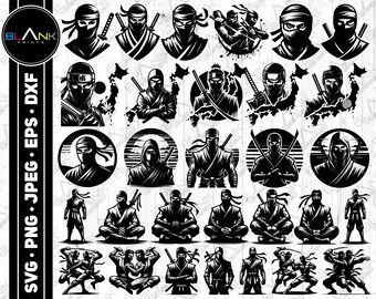 Cute Ninja Bundle Svg Png Jpeg Eps Dxf Engrave Silhouette Clipart ...