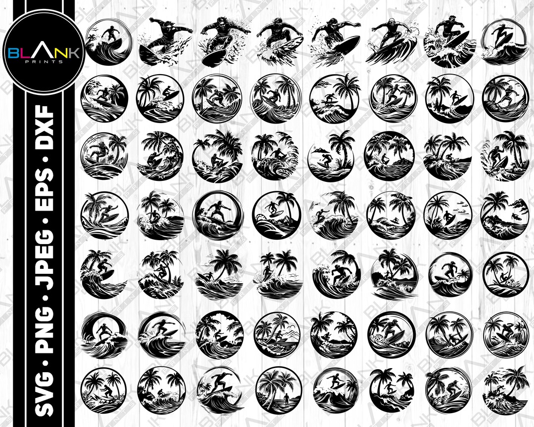 Surfing Bundle Svg Png Jpeg Eps Dxf Bundle Silhouette Cricut Commercial ...