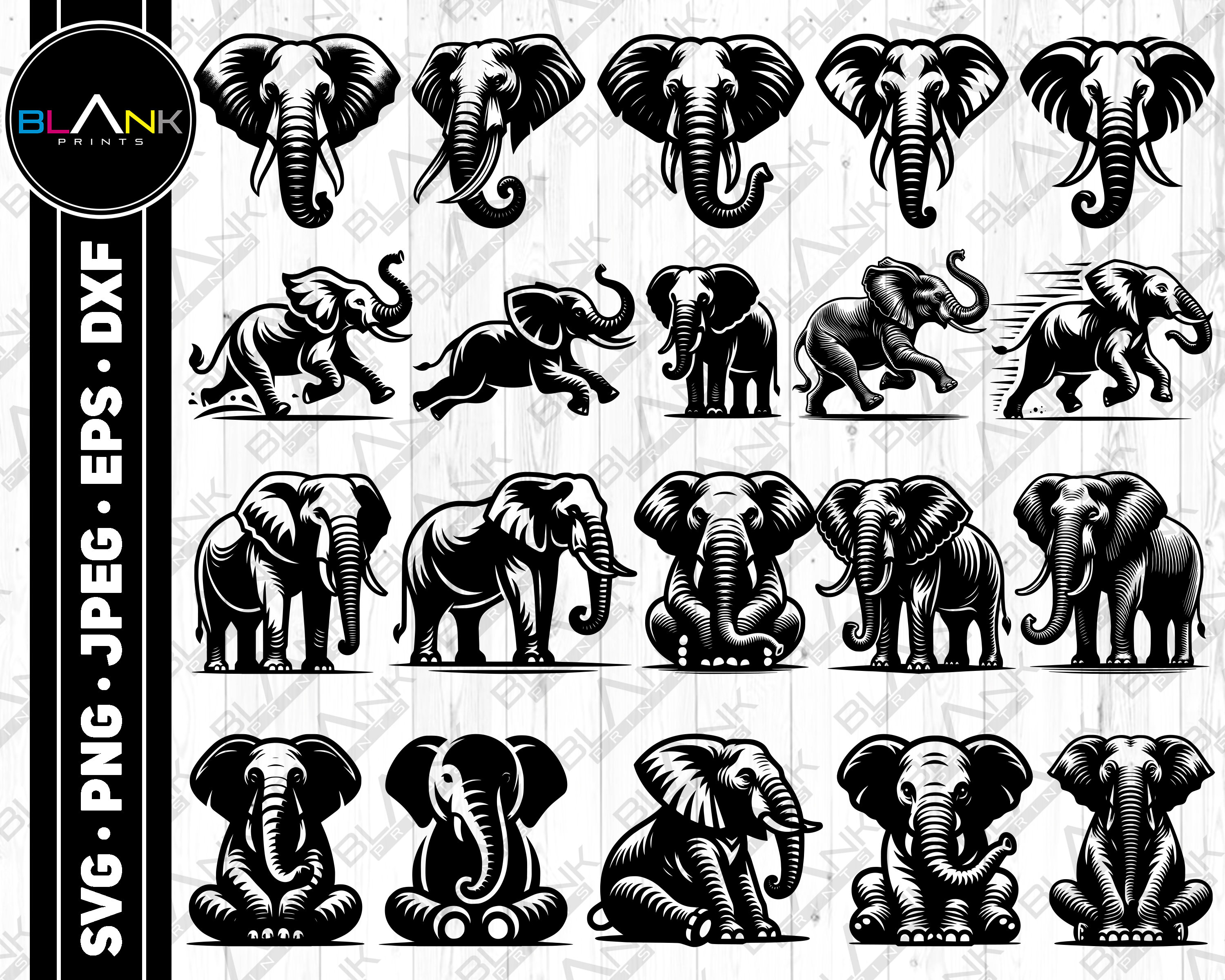 Elephant Vector Bundle SVG PNG, Commercial Use (digital Download) - Etsy