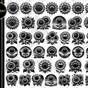 paquete de girasoles svg png jpeg eps dxf paquete silueta cricut uso comercial personalizado flores de sol silueta vector paquete svg