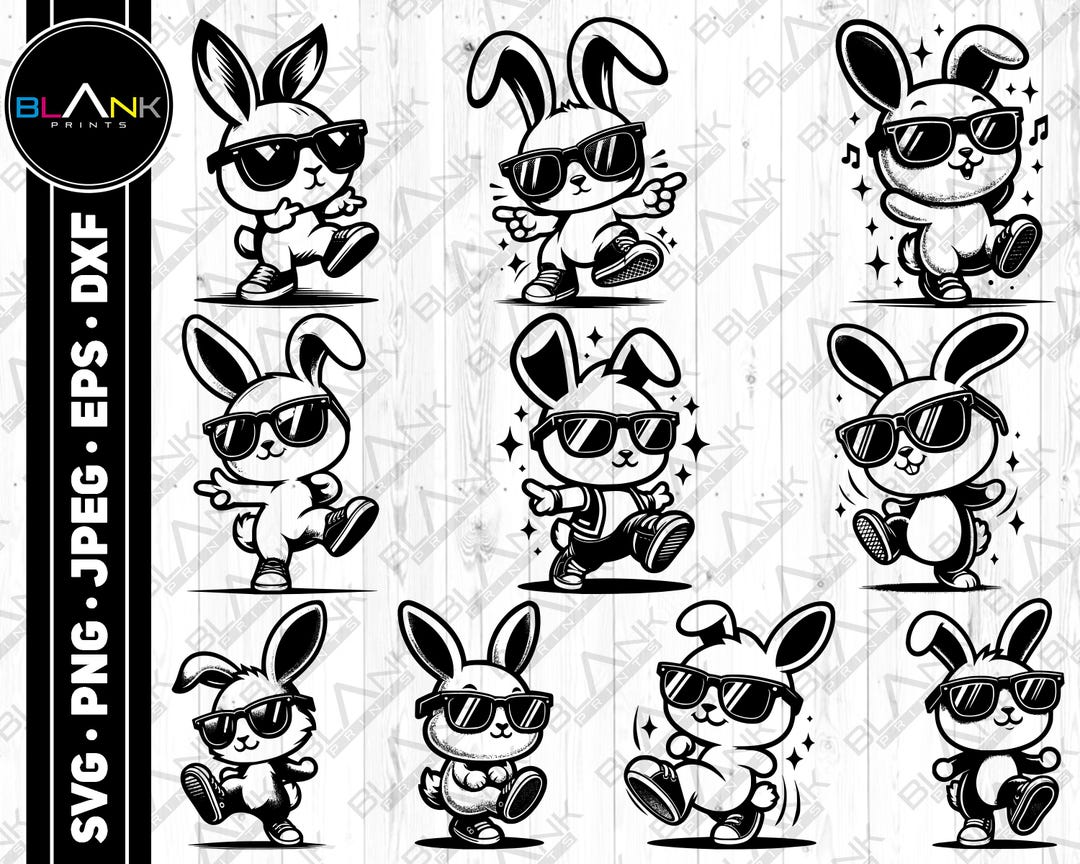 Cute Rabbit Dancing Bundle Svg Png Jpeg Eps Dxf Bundle Silhouette ...
