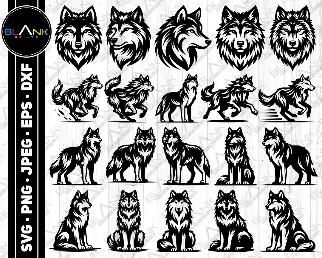 Wolf Vector Art Bundle (svg, Png, Jpg, Eps, Dxf) Digital Download - Etsy