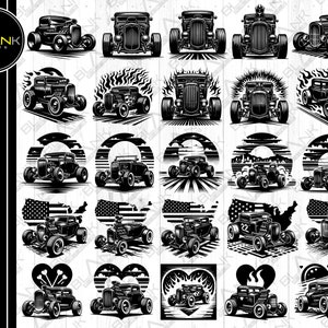 Vintage auto silhouet bundel, Hotrod vectorafbeeldingen (svg, png, jpg, eps, dxf)