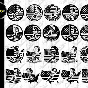 kite surfing bundle svg png jpeg eps dxf bundle silhouette cricut commercial use custom kite surf usa flag map kite surfing sport bundle svg
