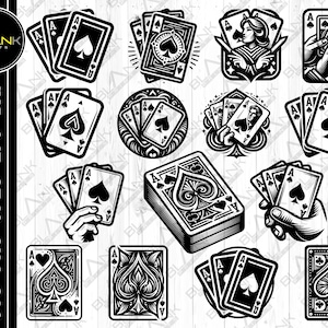 pakiet kart do gry svg png jpeg eps dxf pakiet sylwetka clipart cricut wektor komercyjne wykorzystanie niestandardowy zestaw kart poker kasyno pakiet svg