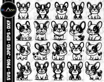 cute french bulldog bundle svg png jpeg eps dxf bundle silhouette clipart cricut vector commercial use custom cute french bulldog funny dog